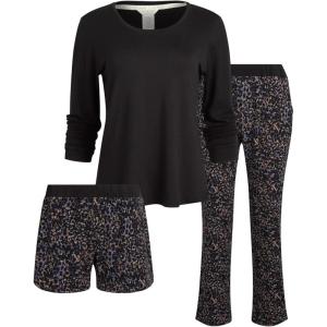 imageSteve Madden Womens Pajama 3 Piece Set Long Sleeve Shirt Pants Lounge ShortsBlack Camo Spots