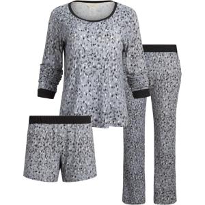 imageSteve Madden Womens Pajama 3 Piece Set Long Sleeve Shirt Pants Lounge ShortsDiamond Snake Geo