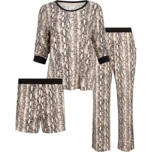 imageSteve Madden Womens Pajama 3 Piece Set Long Sleeve Shirt Pants Lounge ShortsSoft Snake