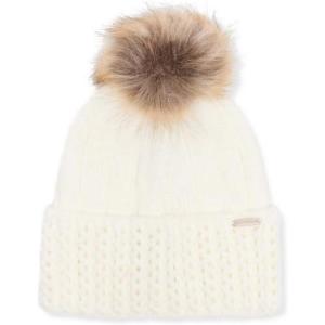 imageSTEVE MADDEN Womens Pointelle Knit Cuff Beanie with POM Ivory