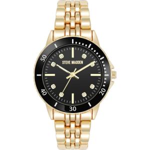 imageSteve Madden Womens Genuine Crystal Accented Bracelet WatchBlackGold