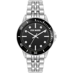 imageSteve Madden Womens Genuine Crystal Accented Bracelet WatchBlackSilver