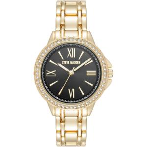 imageSteve Madden Womens Genuine Crystal Accented Bracelet WatchGoldBlack