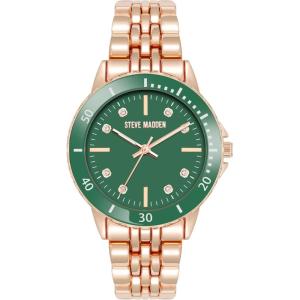 imageSteve Madden Womens Genuine Crystal Accented Bracelet WatchGreenGold