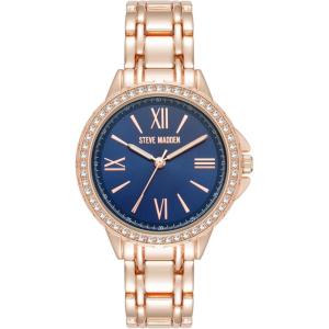 imageSteve Madden Womens Genuine Crystal Accented Bracelet WatchNavy BlueRose Gold