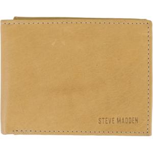 imageSteve Madden Mens Slim Leather Wallet with Extra Capacity Attached Flip PocketsTanAntique