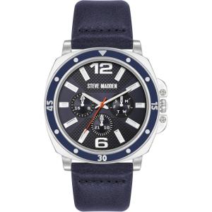 imageSteve Madden Mens Strap WatchSilverNavy Blue