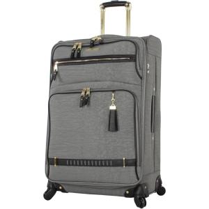 imageSteve Madden Designer Luggage  Checked Large 28 Inch Softside Suitcase  Expandable for Extra Packing Capacity  Lightweight Bag with Rolling Spinner Wheels Harlo Black 28inPeekABoo Grey