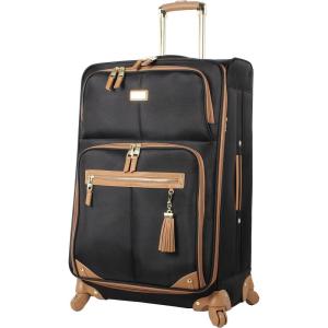 imageSteve Madden Designer Luggage  Checked Large 28 Inch Softside Suitcase  Expandable for Extra Packing Capacity  Lightweight Bag with Rolling Spinner Wheels Harlo Black 28inHarlo Black