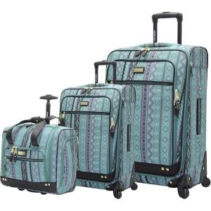 imageSteve Madden Designer Luggage Collection  3 Piece Softside Expandable Lightweight Spinner Suitcase Set  Travel Set Includes an Under Seat Bag 20Inch Carry on and 28Inch Checked SuitcaseLegends Turquoise