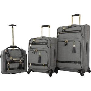 imageSteve Madden Designer Luggage Collection  3 Piece Softside Expandable Lightweight Spinner Suitcase Set  Travel Set Includes an Under Seat Bag 20Inch Carry on and 28Inch Checked SuitcasePeekaboo Grey