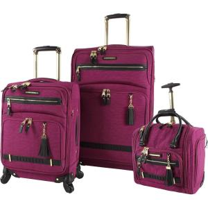 imageSteve Madden Designer Luggage Collection  3 Piece Softside Expandable Lightweight Spinner Suitcase Set  Travel Set Includes an Under Seat Bag 20Inch Carry on and 28Inch Checked SuitcasePeekaboo Purple