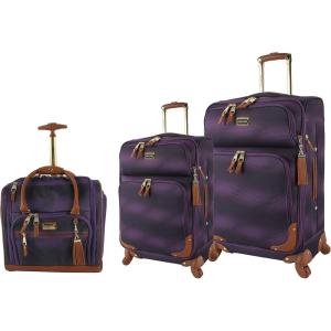 imageSteve Madden Designer Luggage Collection  3 Piece Softside Expandable Lightweight Spinner Suitcase Set  Travel Set Includes an Under Seat Bag 20Inch Carry on and 28Inch Checked SuitcaseShadow Purple