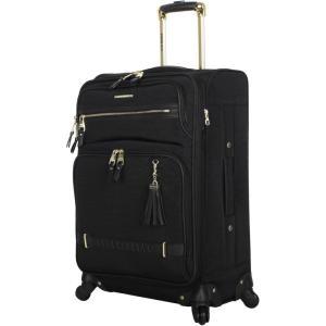 imageSteve Madden Designer Luggage Collection  Lightweight 24 Inch Expandable Softside Suitcase  Midsize Rolling 4Spinner Wheels Checked Bag Black 24in