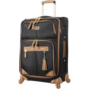 imageSteve Madden Designer Luggage Collection  Lightweight 24 Inch Expandable Softside Suitcase  Midsize Rolling 4Spinner Wheels Checked Bag Harlo BlackHarlo Black