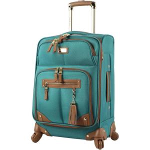 imageSteve Madden Designer Luggage Collection  Lightweight 24 Inch Expandable Softside Suitcase  Midsize Rolling 4Spinner Wheels Checked Bag Harlo BlackHarlo Teal Blue