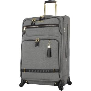 imageSteve Madden Designer Luggage Collection  Lightweight 24 Inch Expandable Softside Suitcase  Midsize Rolling 4Spinner Wheels Checked Bag Harlo BlackPeek A Boo Gray
