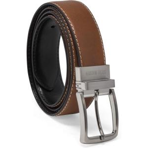 imageSteve Madden Reversible Mens Dress Casual Every Day Leather BeltCognacBlack Feather Edge