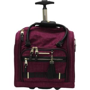 imagesteve madden Designer 15 Inch Carry on Suitcase Small Weekender Overnight Business Travel Luggage Lightweight 2 Rolling Spinner Wheels Under Seat Bag for Women Harlo BlackPeekABoo Purple