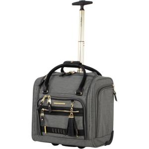 imagesteve madden Designer 15 Inch Carry on Suitcase Small Weekender Overnight Business Travel Luggage Lightweight 2 Rolling Spinner Wheels Under Seat Bag for Women Harlo BlackPeekaboo Grey