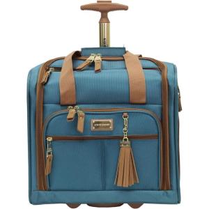 imagesteve madden Designer 15 Inch Carry on Suitcase Small Weekender Overnight Business Travel Luggage Lightweight 2 Rolling Spinner Wheels Under Seat Bag for Women Harlo BlackHarlo Teal Blue