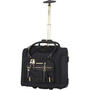 imagesteve madden Designer 15 Inch Carry on Suitcase Small Weekender Overnight Business Travel Luggage Lightweight 2 Rolling Spinner Wheels Under Seat Bag for Women Harlo BlackPeekABoo Black