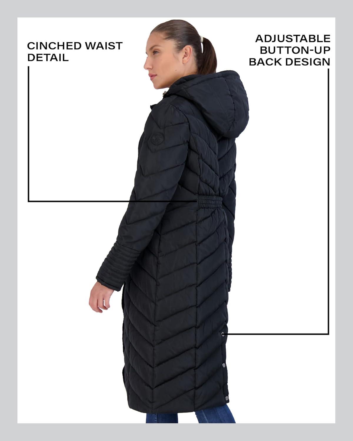 imageMadden Girl Womens Maxi Puffer Jacket  Long Quilted Puffer Coat Sizes S3XBlack