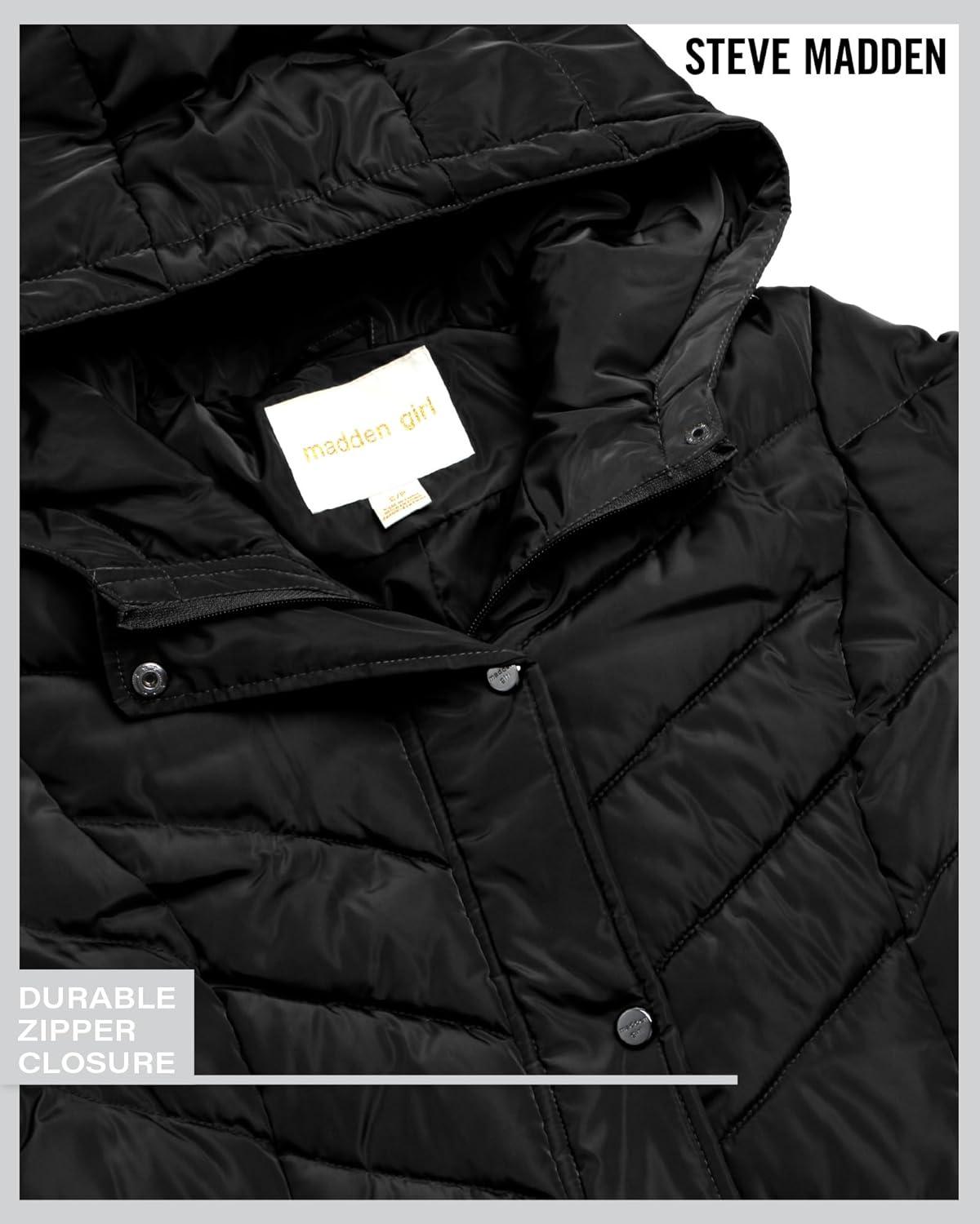 imageMadden Girl Womens Maxi Puffer Jacket  Long Quilted Puffer Coat Sizes S3XBlack