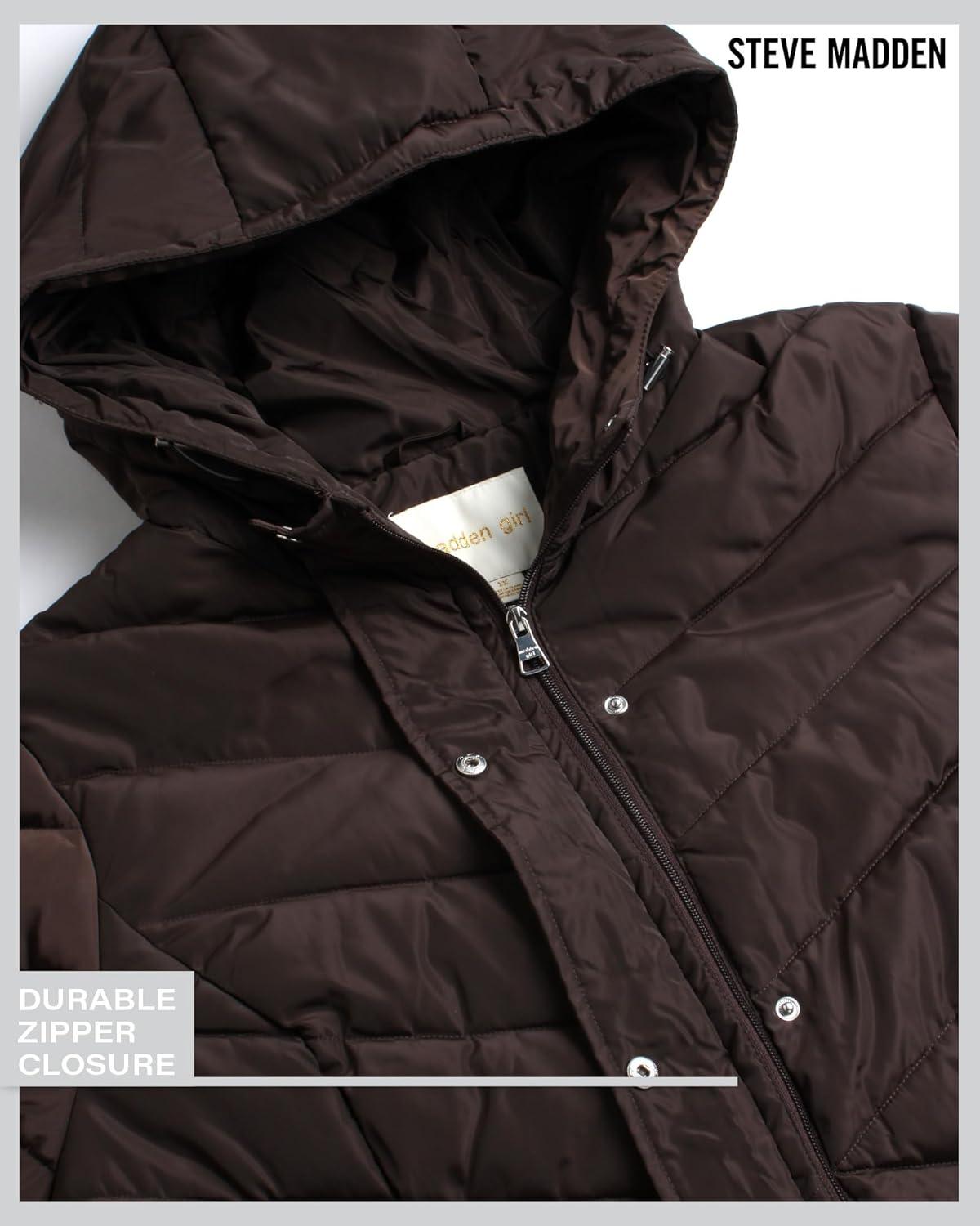 imageMadden Girl Womens Maxi Puffer Jacket  Long Quilted Puffer Coat Sizes S3XChocolate