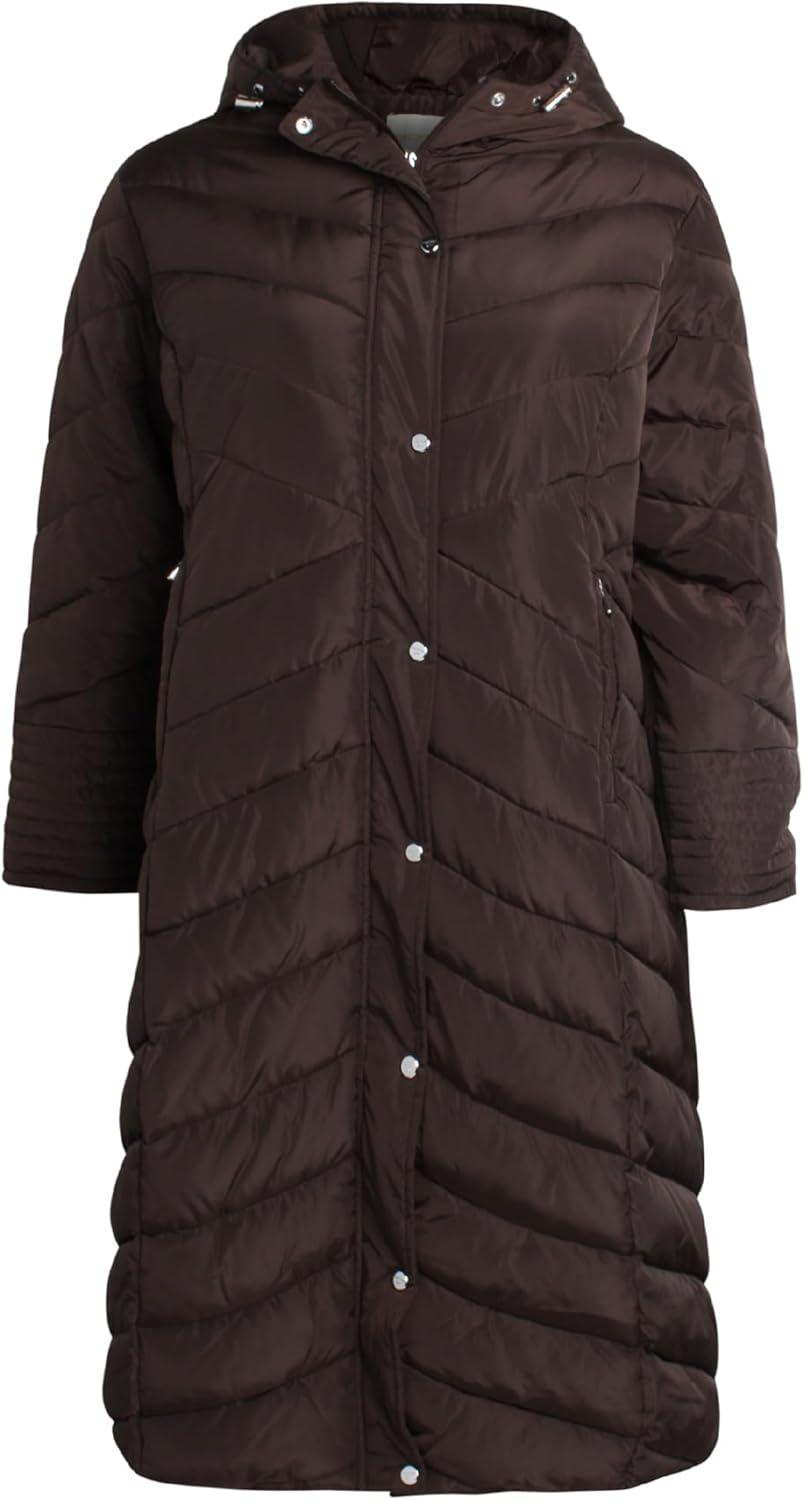 imageMadden Girl Womens Maxi Puffer Jacket  Long Quilted Puffer Coat Sizes S3XChocolate