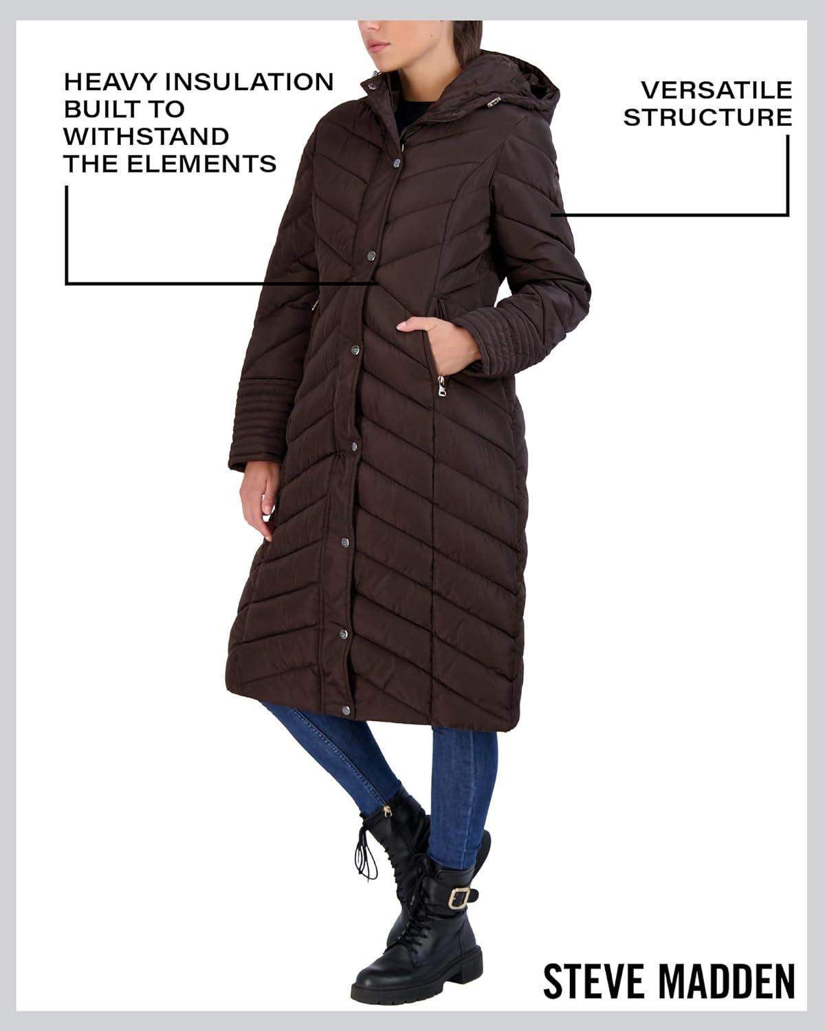imageMadden Girl Womens Maxi Puffer Jacket  Long Quilted Puffer Coat Sizes S3XChocolate