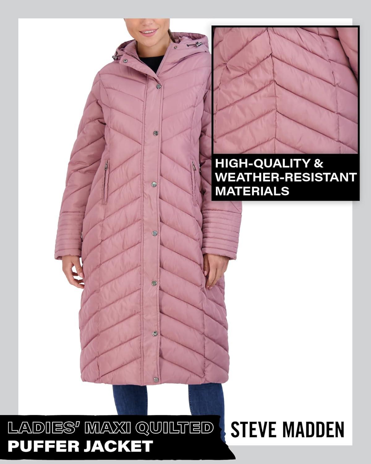 imageMadden Girl Womens Maxi Puffer Jacket  Long Quilted Puffer Coat Sizes S3XDk Dusty Rose