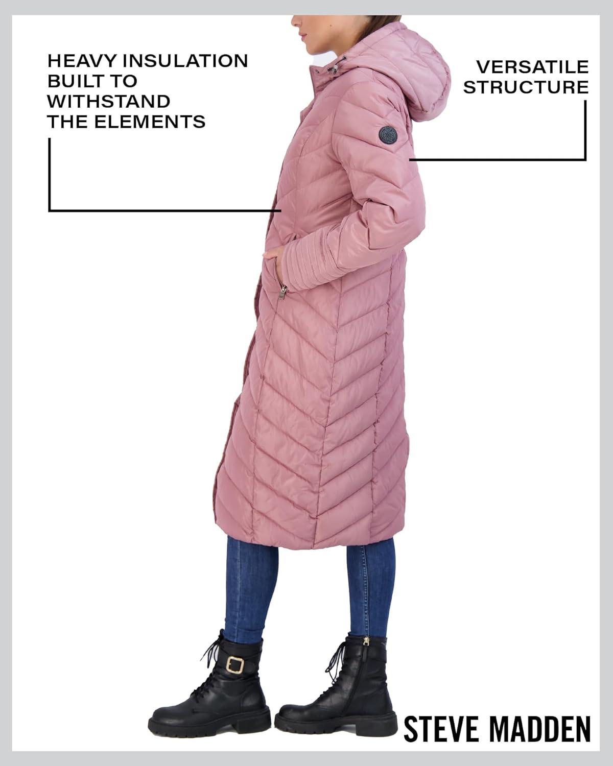 imageMadden Girl Womens Maxi Puffer Jacket  Long Quilted Puffer Coat Sizes S3XDk Dusty Rose