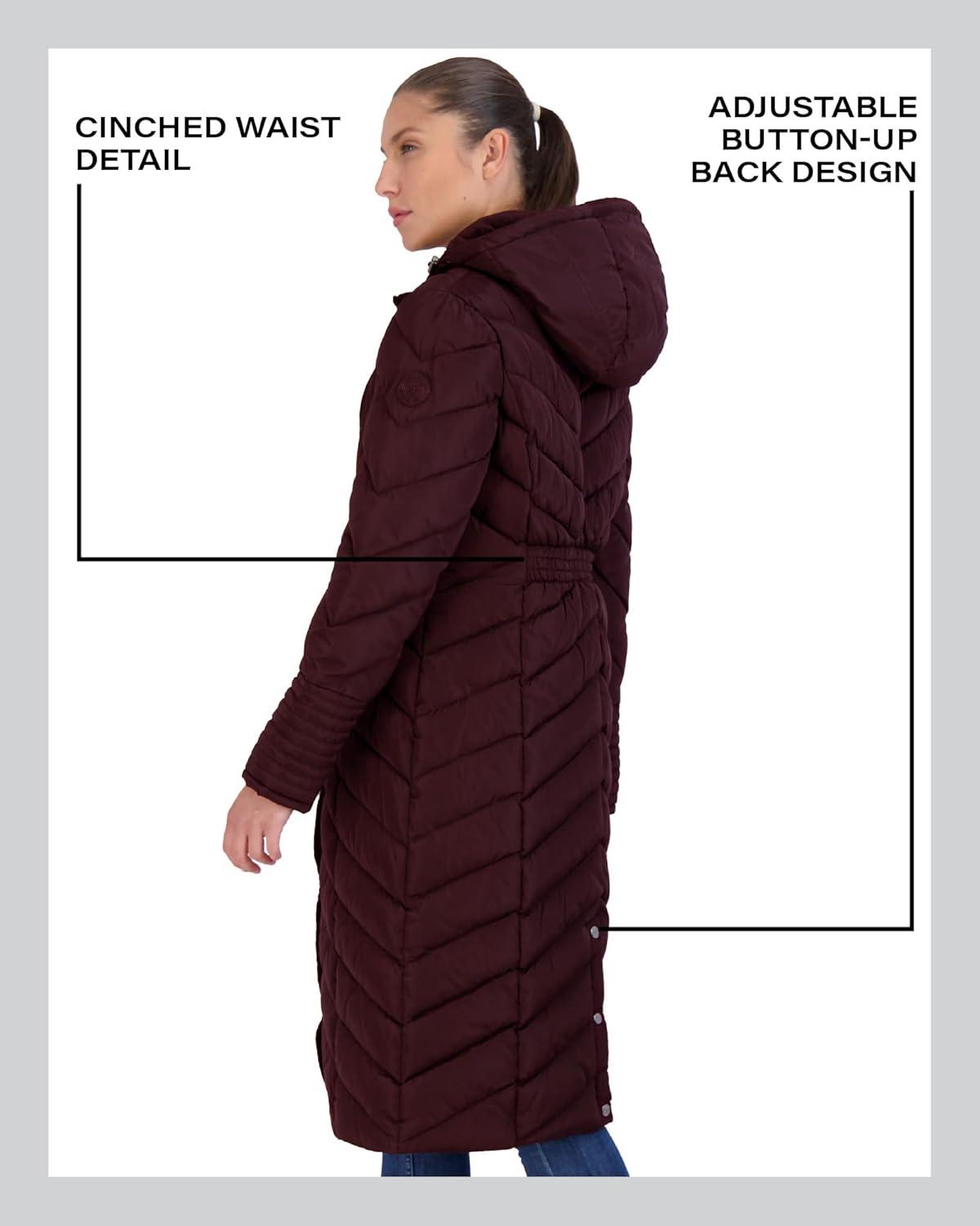 imageMadden Girl Womens Maxi Puffer Jacket  Long Quilted Puffer Coat Sizes S3XMerlot