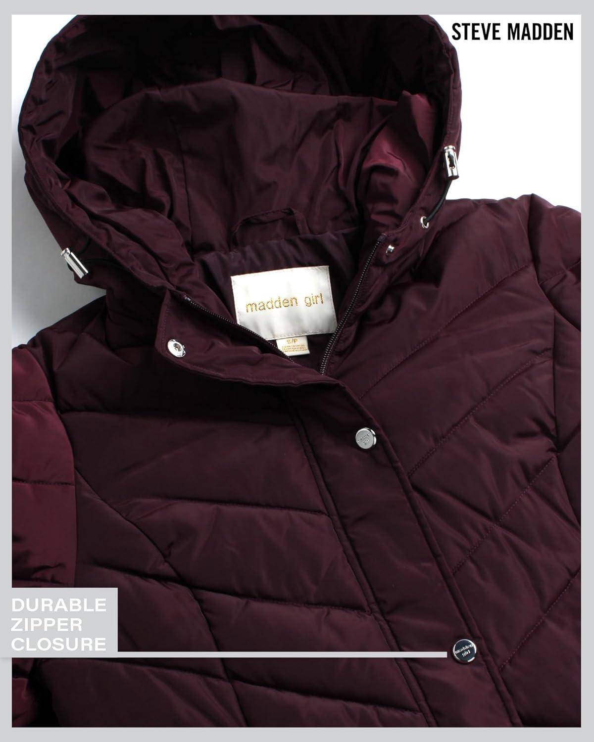 imageMadden Girl Womens Maxi Puffer Jacket  Long Quilted Puffer Coat Sizes S3XMerlot