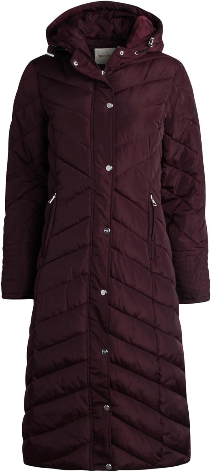 imageMadden Girl Womens Maxi Puffer Jacket  Long Quilted Puffer Coat Sizes S3XMerlot
