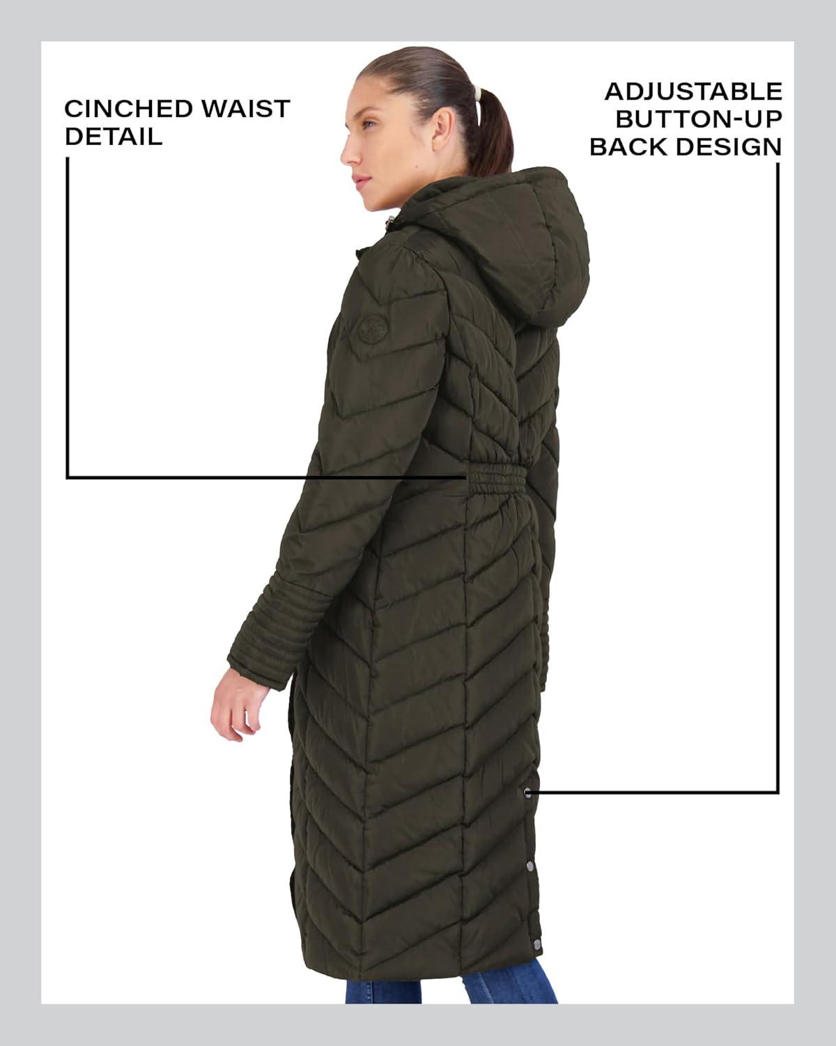 imageMadden Girl Womens Maxi Puffer Jacket  Long Quilted Puffer Coat Sizes S3XOlive