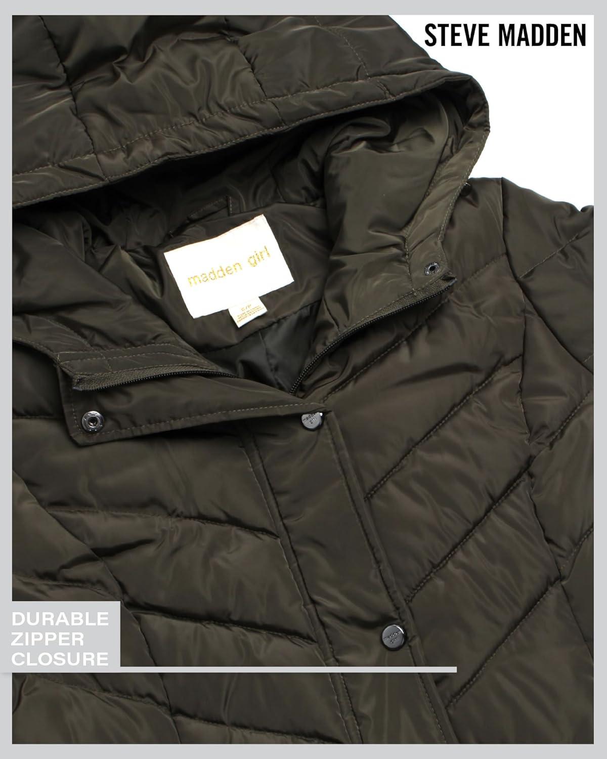 imageMadden Girl Womens Maxi Puffer Jacket  Long Quilted Puffer Coat Sizes S3XOlive