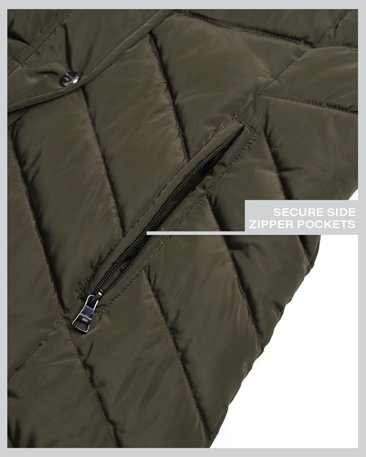 imageMadden Girl Womens Maxi Puffer Jacket  Long Quilted Puffer Coat Sizes S3XOlive