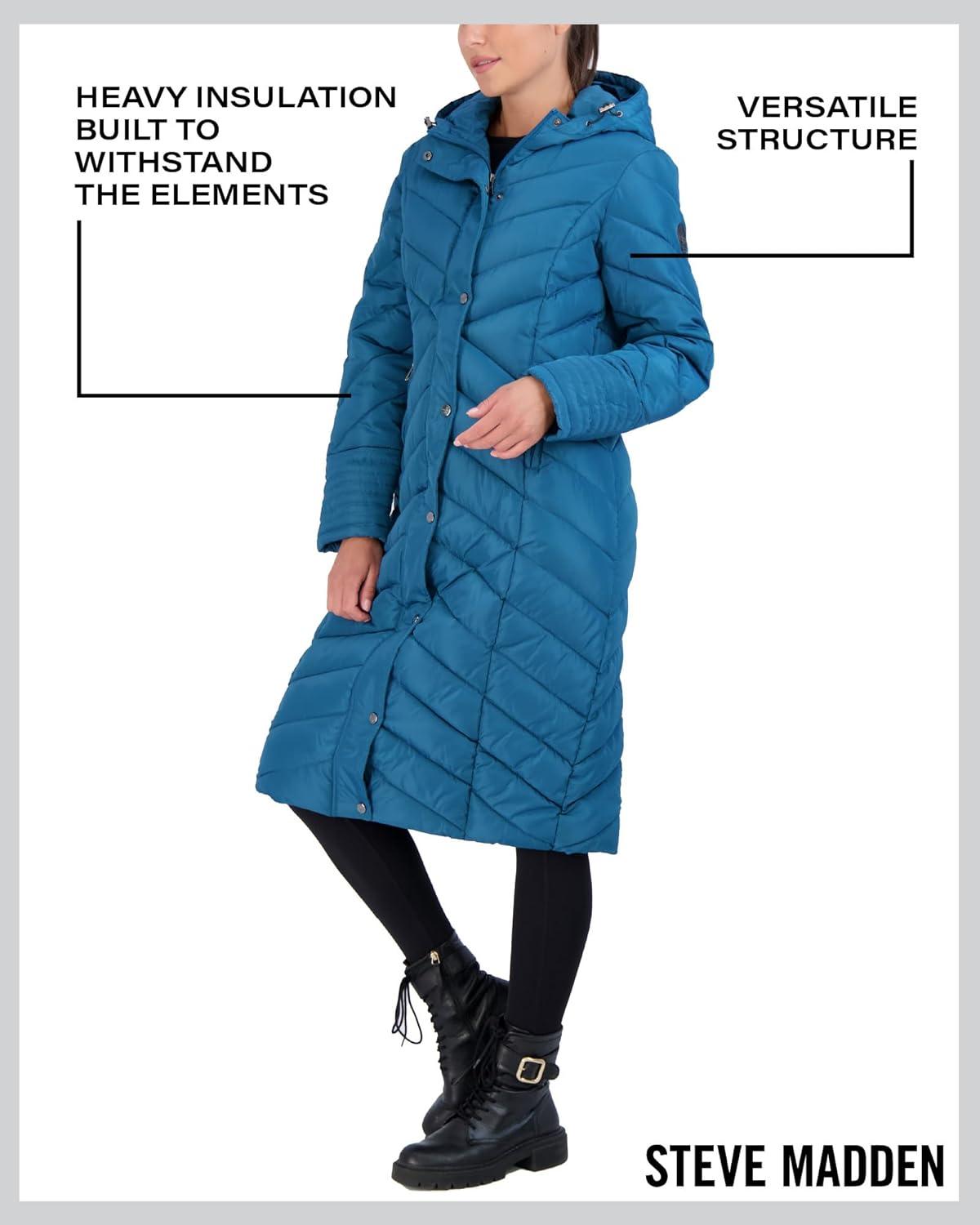 imageMadden Girl Womens Maxi Puffer Jacket  Long Quilted Puffer Coat Sizes S3XPeacock