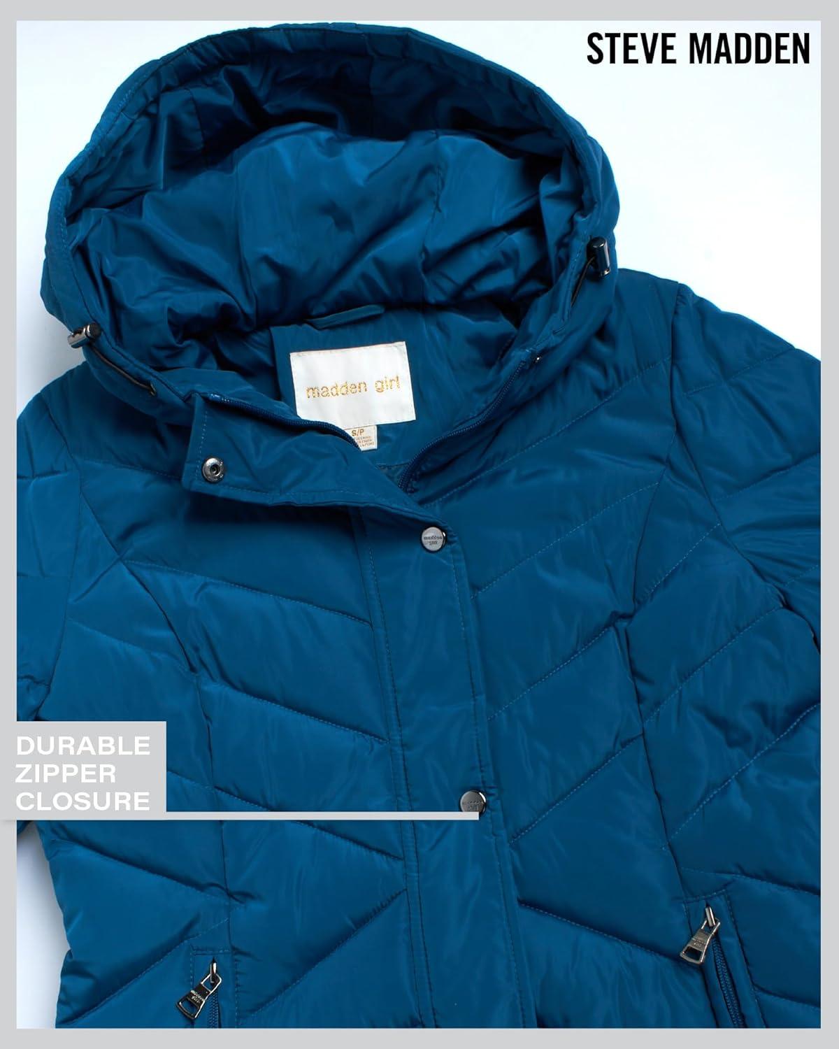 imageMadden Girl Womens Maxi Puffer Jacket  Long Quilted Puffer Coat Sizes S3XPeacock