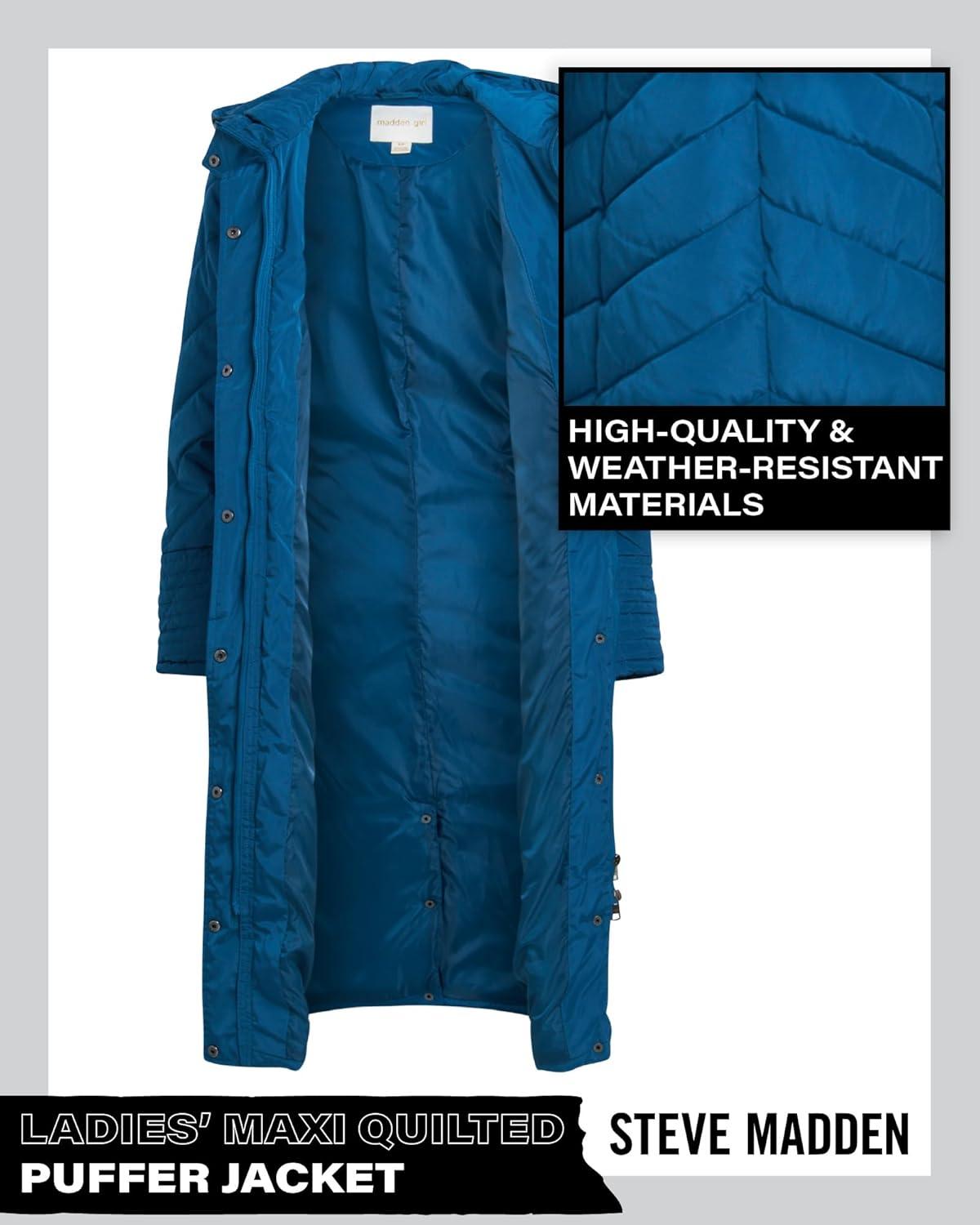 imageMadden Girl Womens Maxi Puffer Jacket  Long Quilted Puffer Coat Sizes S3XPeacock