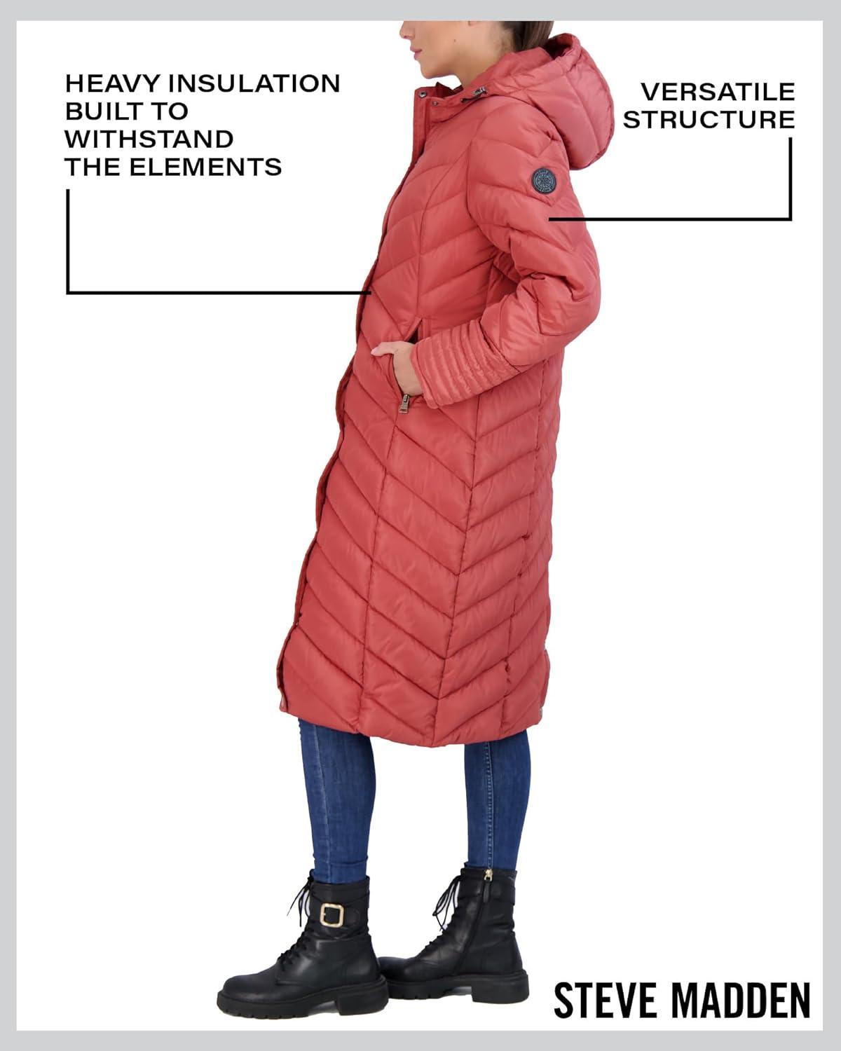 imageMadden Girl Womens Maxi Puffer Jacket  Long Quilted Puffer Coat Sizes S3XTerracotta