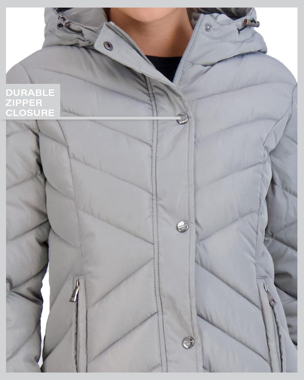 imageMadden Girl Womens Maxi Puffer Jacket  Long Quilted Puffer Coat Sizes S3XTitanium