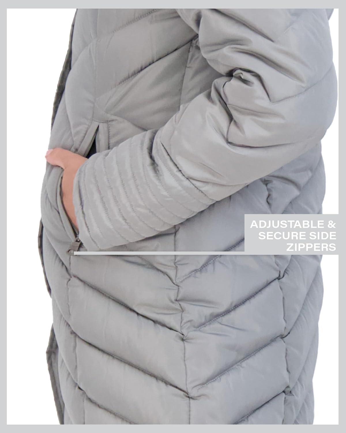 imageMadden Girl Womens Maxi Puffer Jacket  Long Quilted Puffer Coat Sizes S3XTitanium