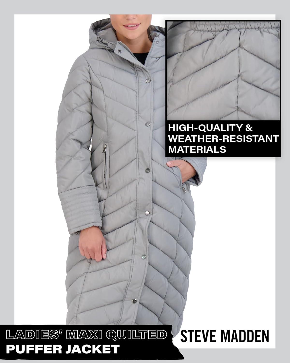 imageMadden Girl Womens Maxi Puffer Jacket  Long Quilted Puffer Coat Sizes S3XTitanium