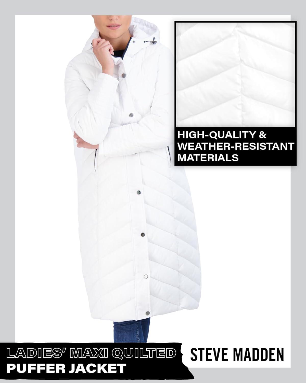 imageMadden Girl Womens Maxi Puffer Jacket  Long Quilted Puffer Coat Sizes S3XWhite