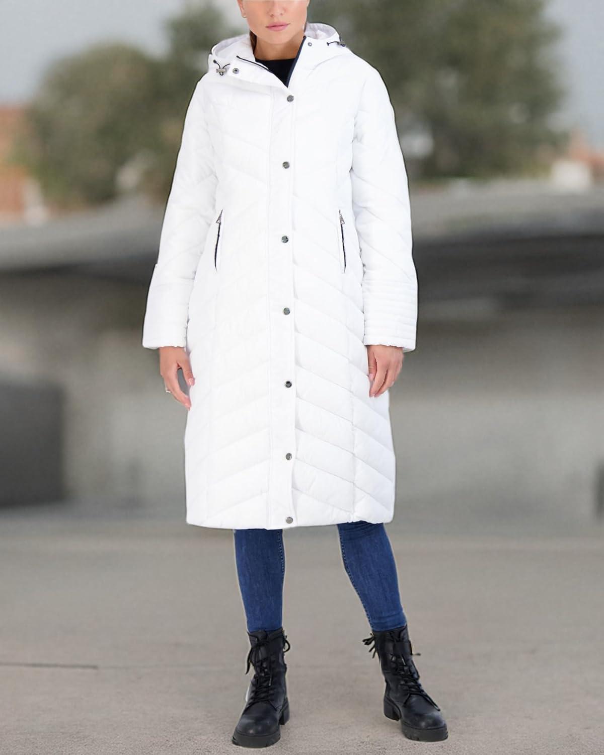 imageMadden Girl Womens Maxi Puffer Jacket  Long Quilted Puffer Coat Sizes S3XWhite
