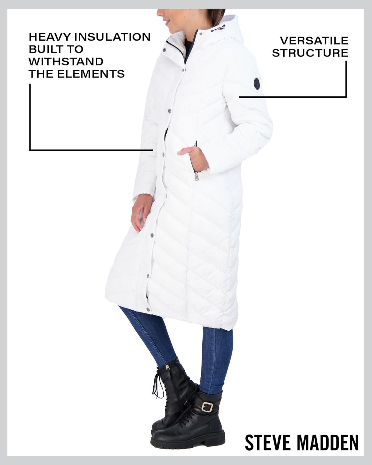 imageMadden Girl Womens Maxi Puffer Jacket  Long Quilted Puffer Coat Sizes S3XWhite