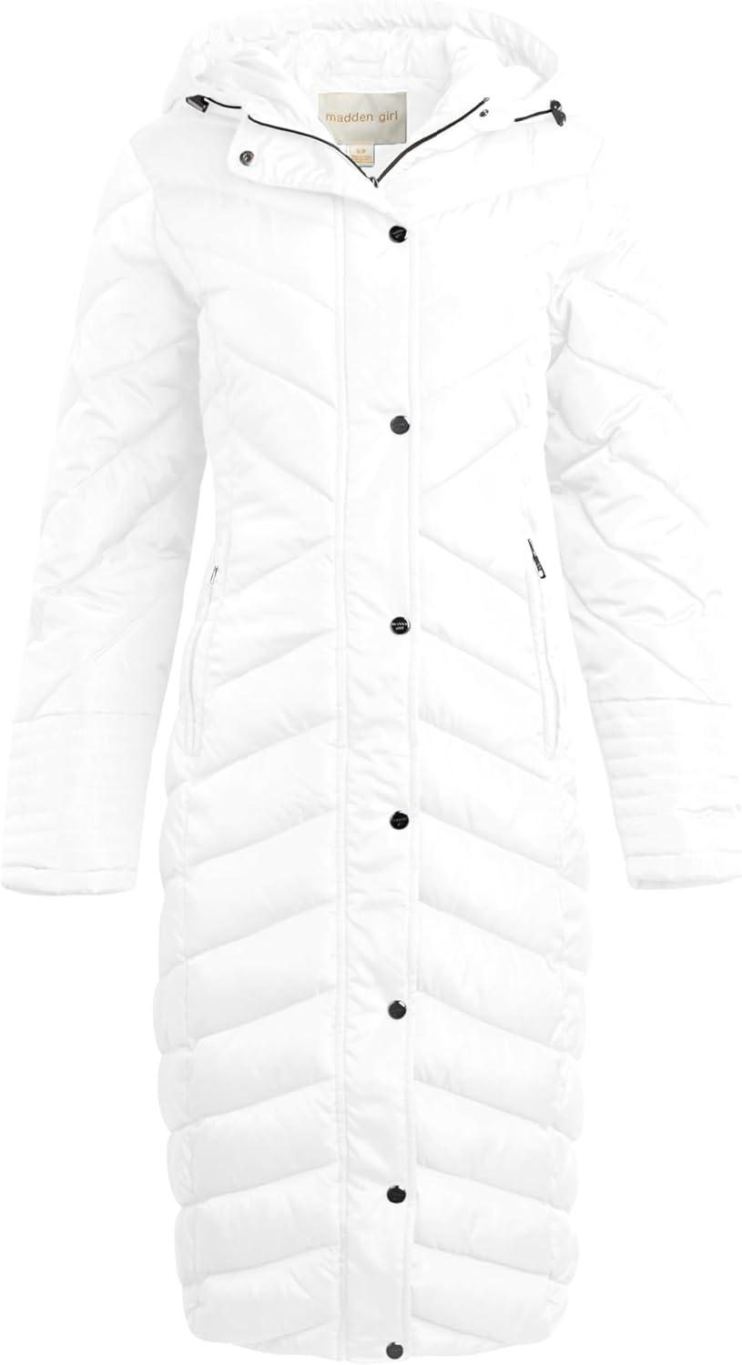 imageMadden Girl Womens Maxi Puffer Jacket  Long Quilted Puffer Coat Sizes S3XWhite